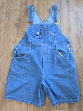 90s Sasson Denim Shortalls Medium Large Overalls Shorts Blue 46 Waist